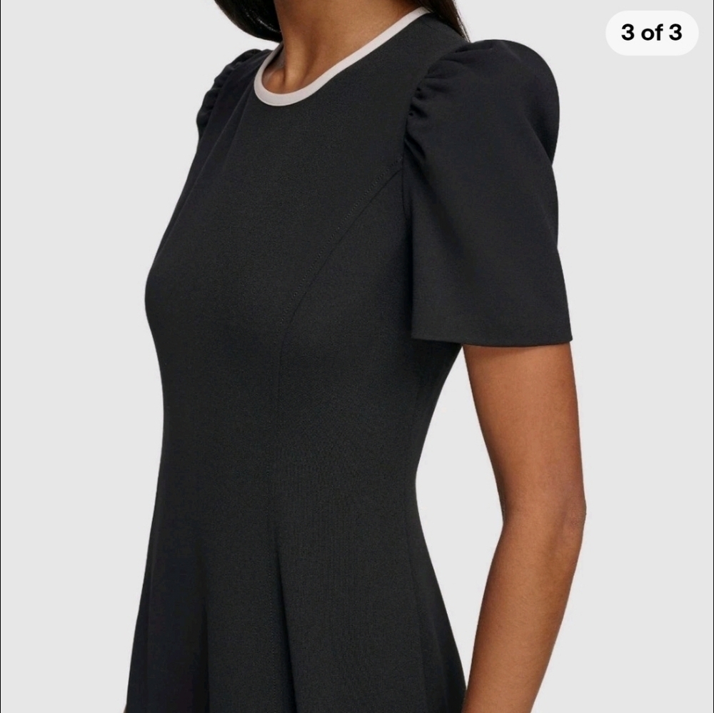 NWT Karl Lagerfeld Paris Womens Black Scuba Crepe Contrast-Trim A Line Dress - Picture 2 of 3